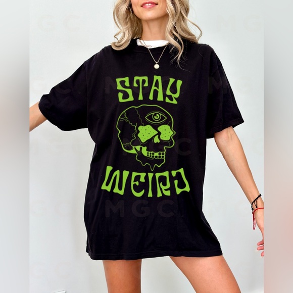 Comfort Colors Stay Weird Trippy Skull Graphic Tee Shirt - Picture 3 of 10